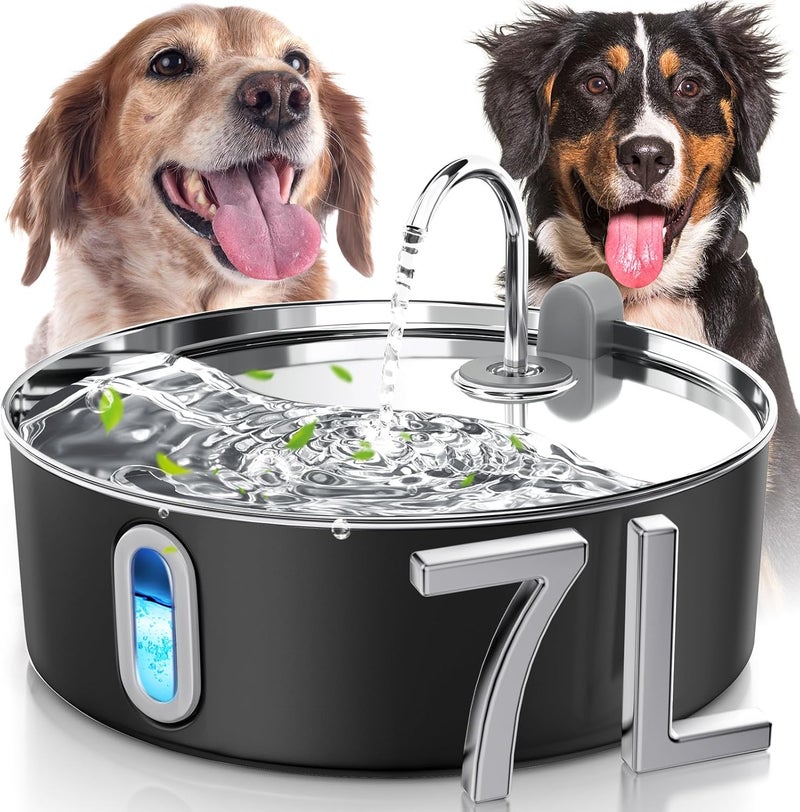 smartoo Stainless Steel Dog Water Fountain Bowl Cat Water Fountain with Replacement Filters, Great for Large Dogs Cats and Multi-Pet Home, 7L Large Pet Water Fountain Dispenser(Black) - Image 1